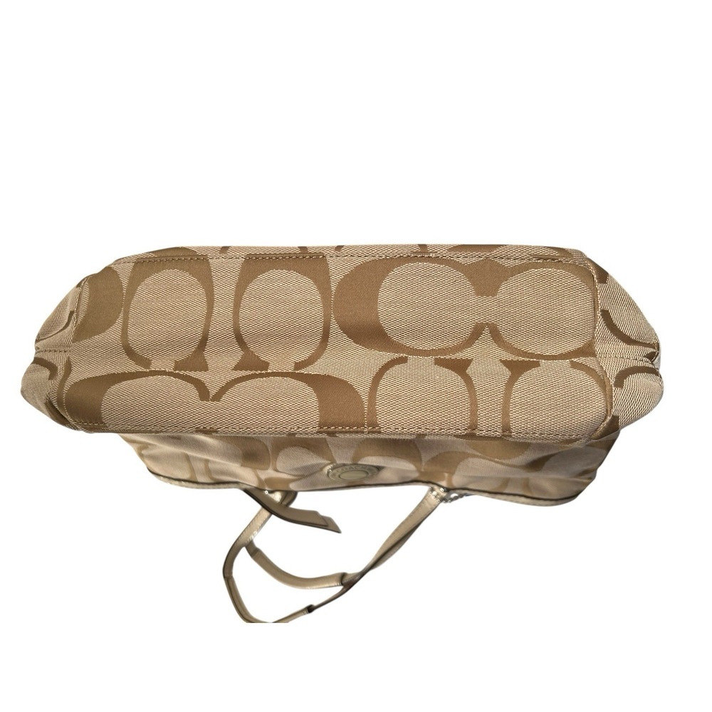 COACH Signature Stripe Canvas Shoulder Bag Purse Handbag‎ Creme Ivory Tan F19046 - Picture 5 of 10